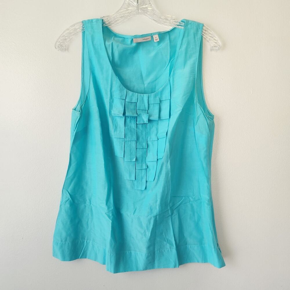 Halogen Top Women M Turquoise Cotton Silk Side Zip Minimalist Clean Girl Coastal